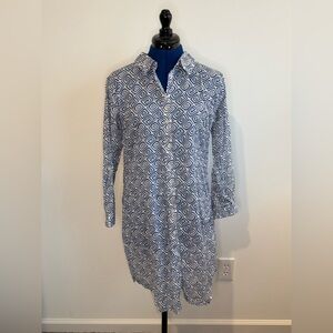 French Curve Blue and White Button Up Cover Up